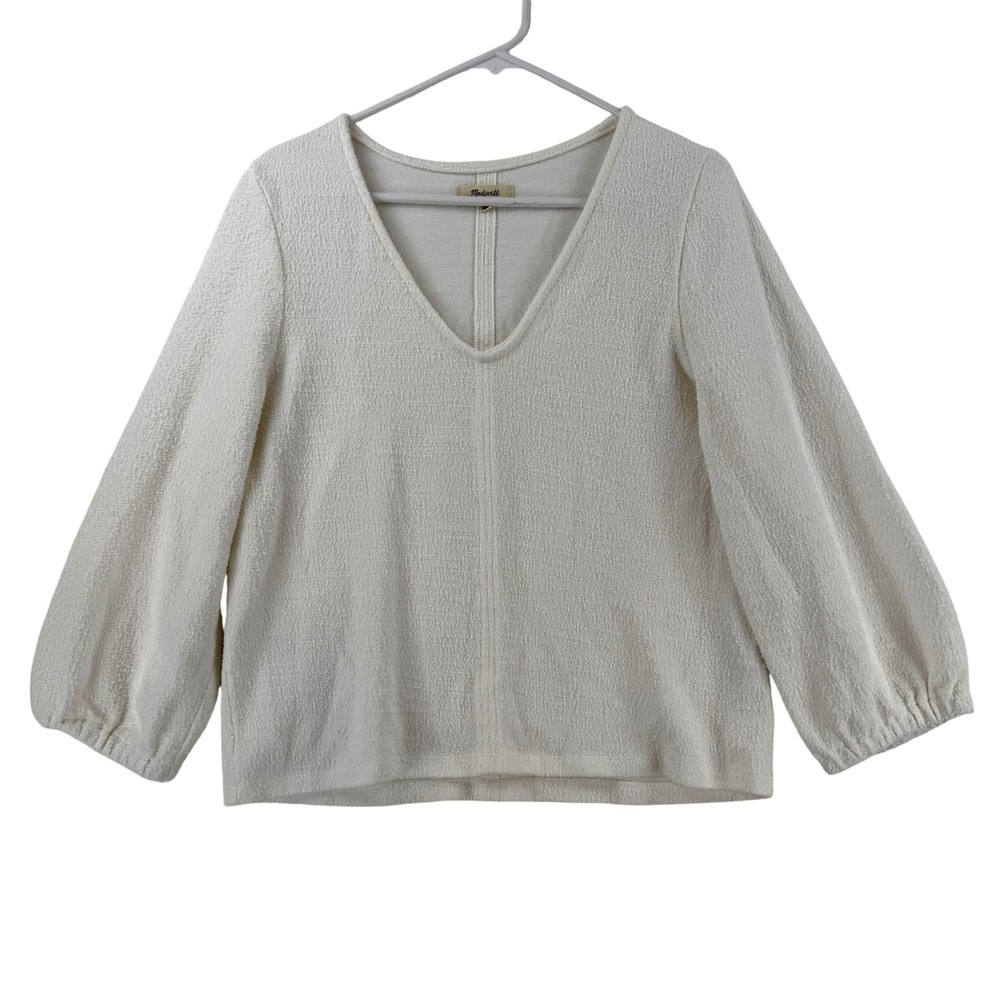 Madewell Blouse Womens‎ Large White Textured V Neck Long Sleeve Pullover Top